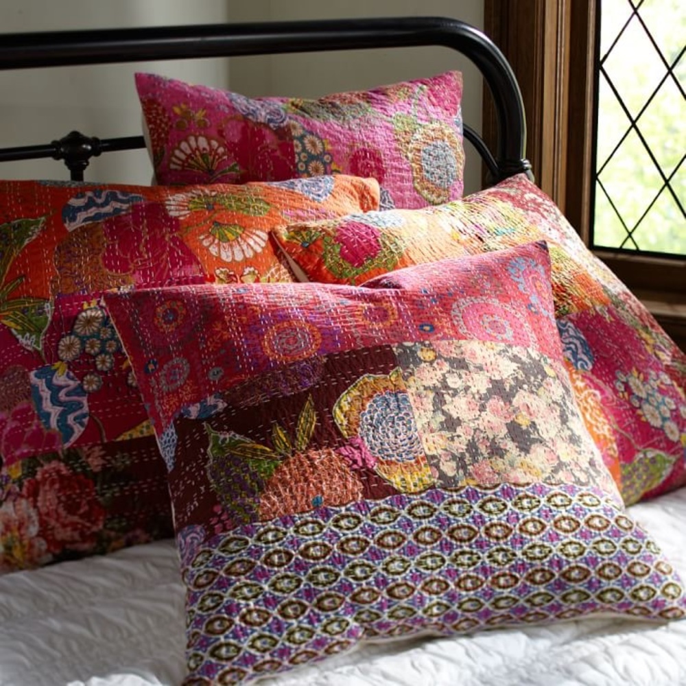 Set of 2 kantha quilt euro shams